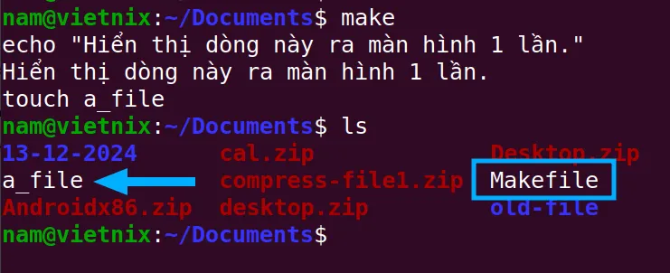 Thực thi makefile và xem kết quả