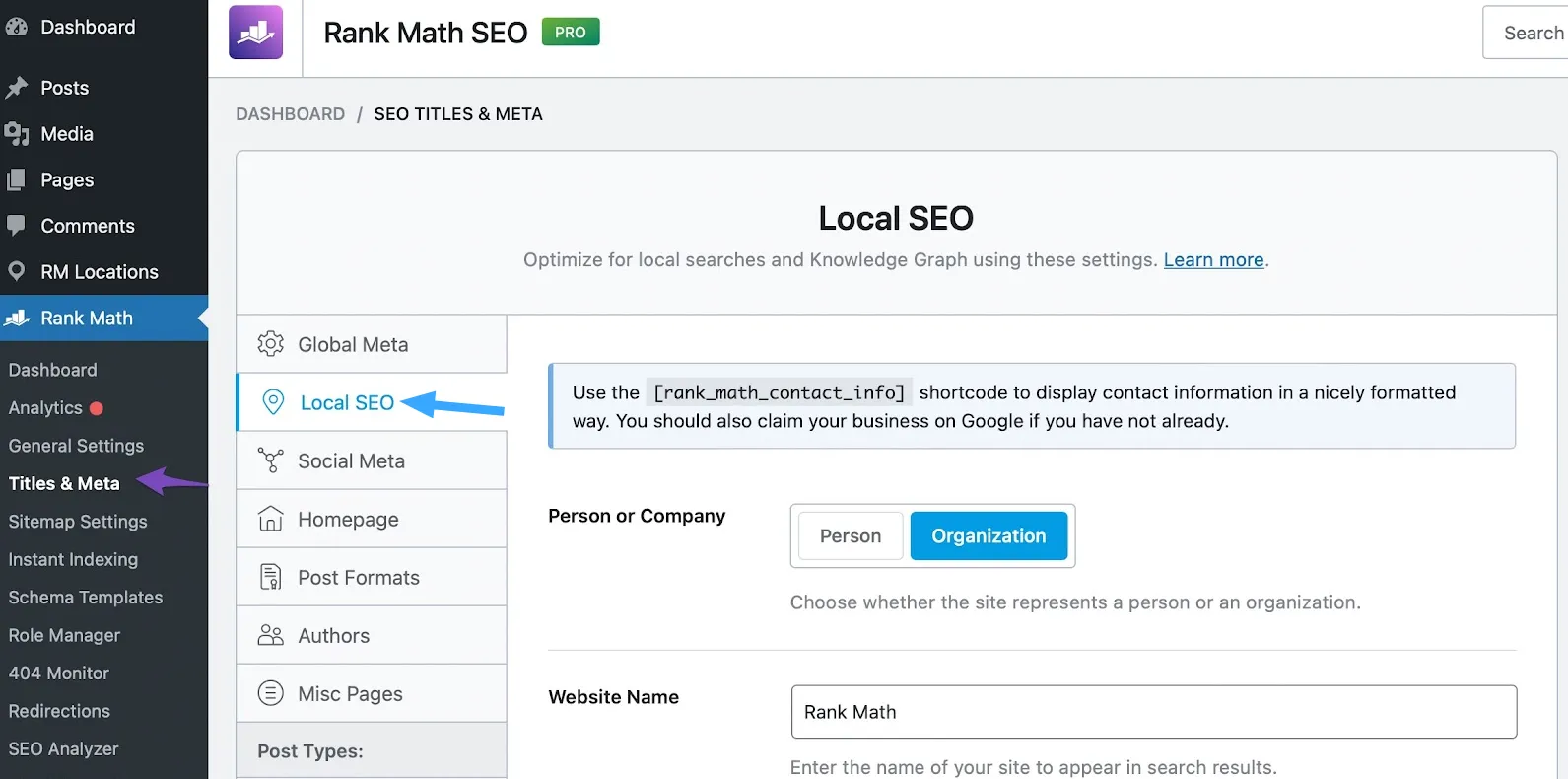 Truy cập vào Local SEO Setting