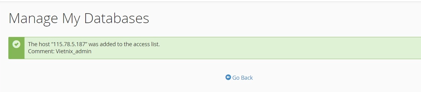 Thông báo add IP Remote MySQL trên Hosting cPanel thành công