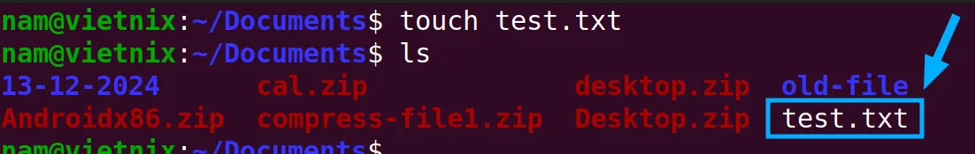 File test.txt đã được tạo