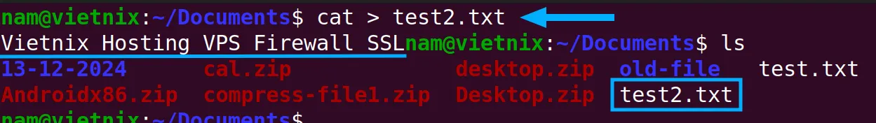 File test2.txt đã được tạo