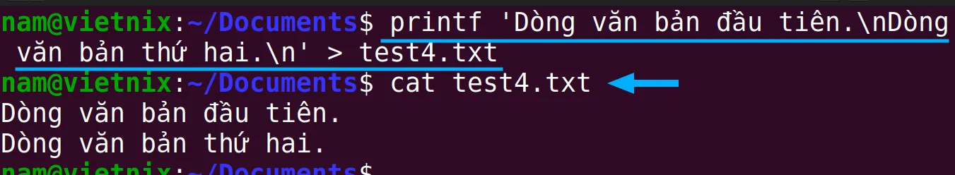 Lệnh đã ra tạo file có tên test4.txt