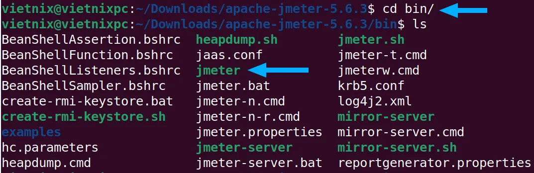 Đi đến thư mục chứa file JMeter