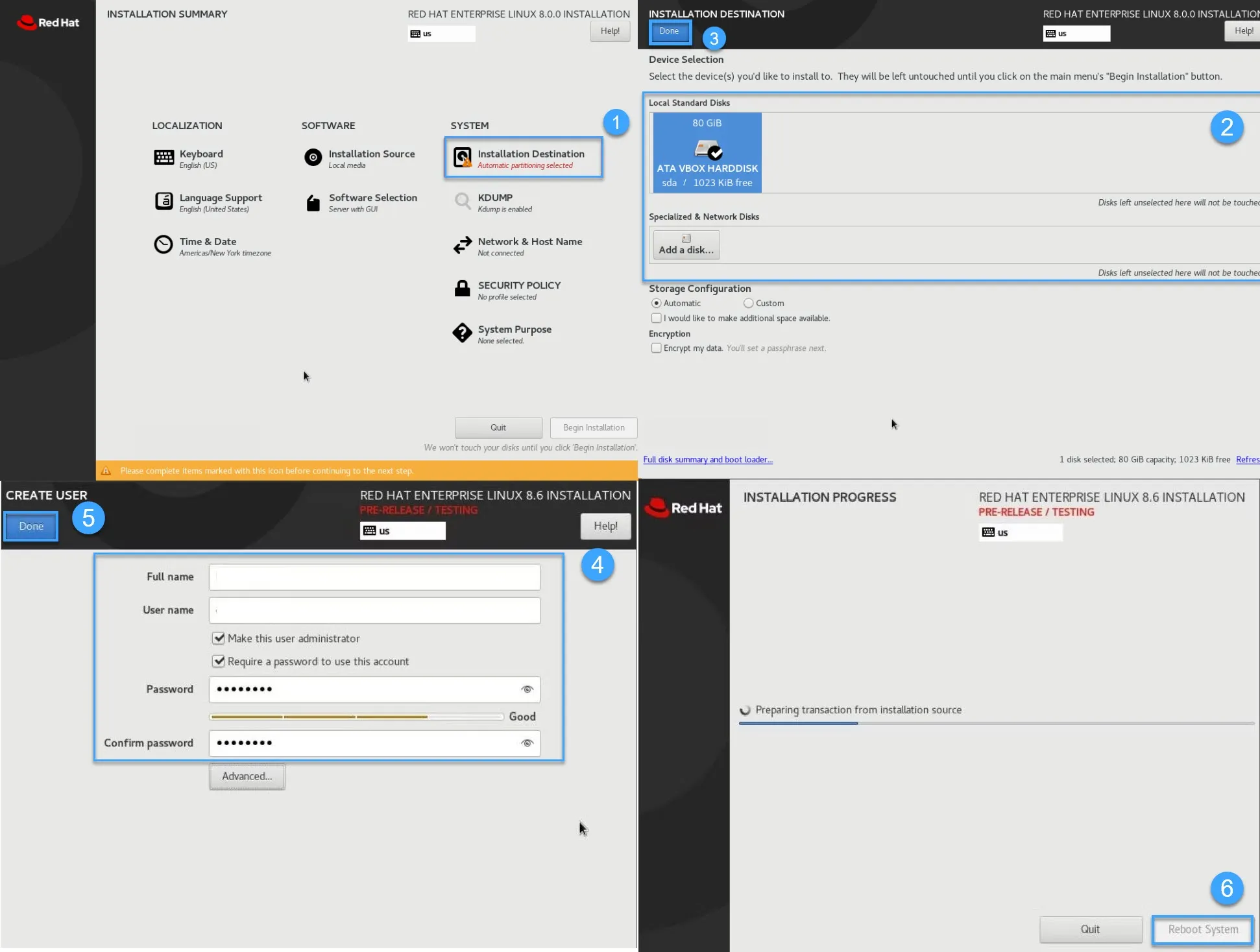 Khởi động lại hệ thống vào môi trường RHEL