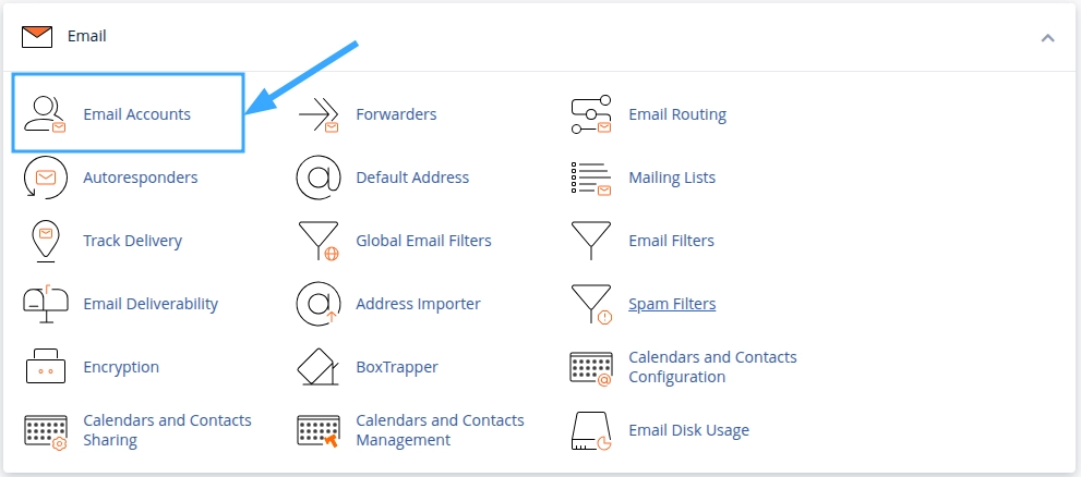 Chọn Email Accounts trong giao diện cPanel