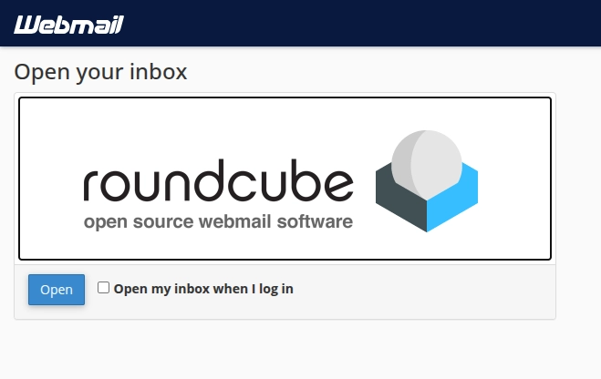 Nhấn Open để vào giao diện Webmail Roundcube