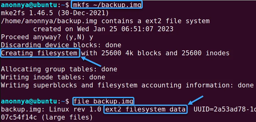 Hệ thống file đã được tạo