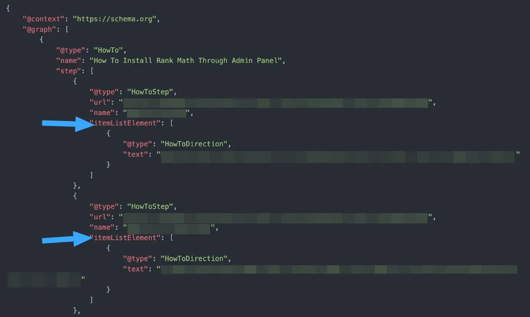 Schema Markup được tạo ra itemListElement