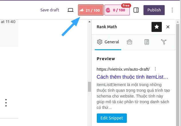 Mở Rank Math trong Gutenberg Editor