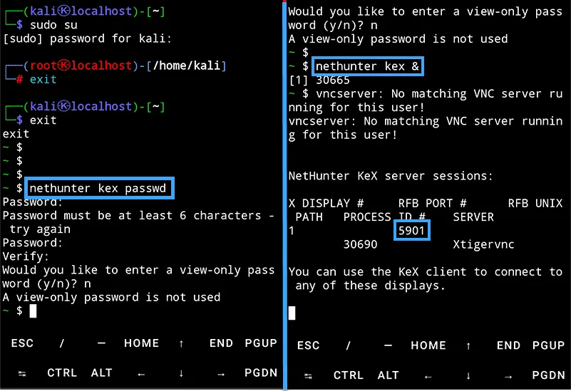Kiểm tra bảo mật bằng cách cài đặt Kali Linux NetHunter trên android 27 Nhập mật khẩu và khởi chạy NetHunter KeX