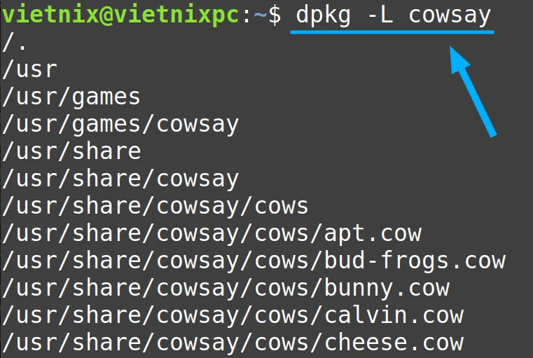Vị trí cowsay đã được hiển thị
