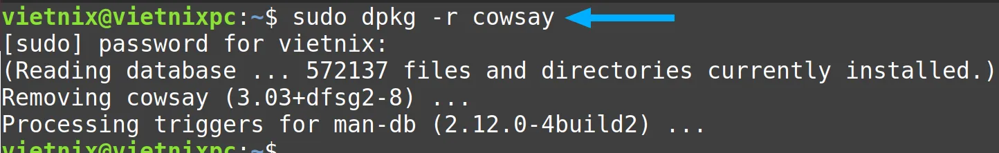 Package cowsay đã bị xóa