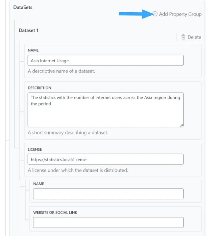 Thêm đầy đủ các trường DataSets