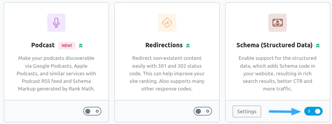 Bật module Structured Data của Rank Math