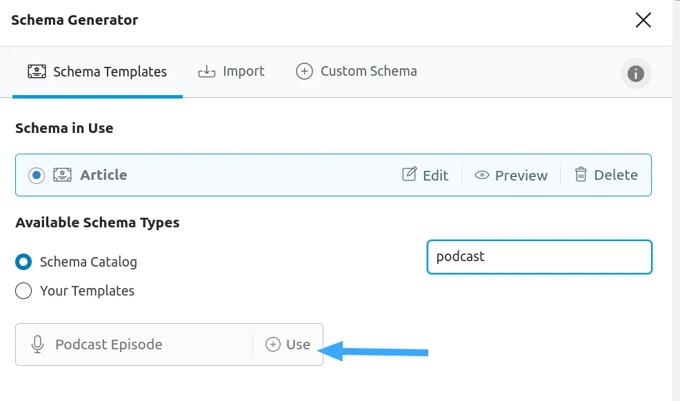 Nhấp vào Use tại Podcast Episode