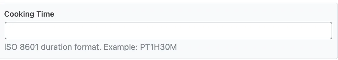 Tùy chọn Cooking Time trong schema Recipe