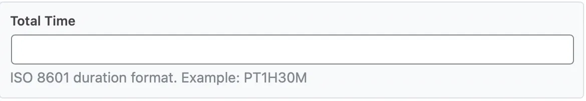 Tùy chọn Total Time trong schema Recipe