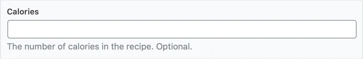 Tùy chọn Calories trong schema Recipe