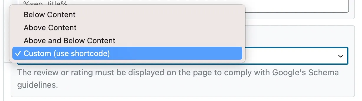 Tùy chọn Review Location trong schema Recipe