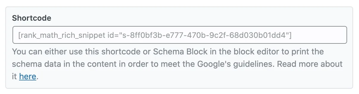 Tùy chọn Shortcode trong schema Recipe