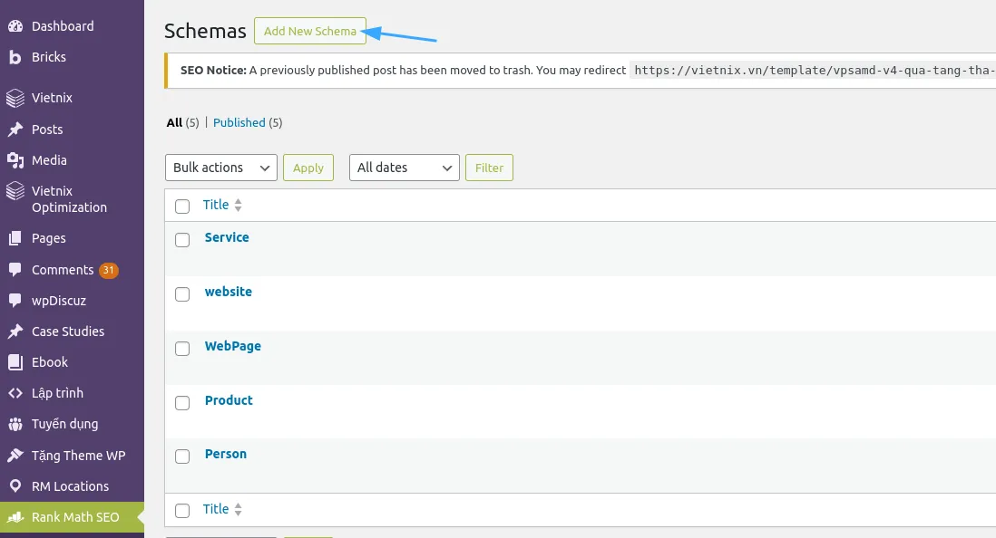 Chọn Add New Schema