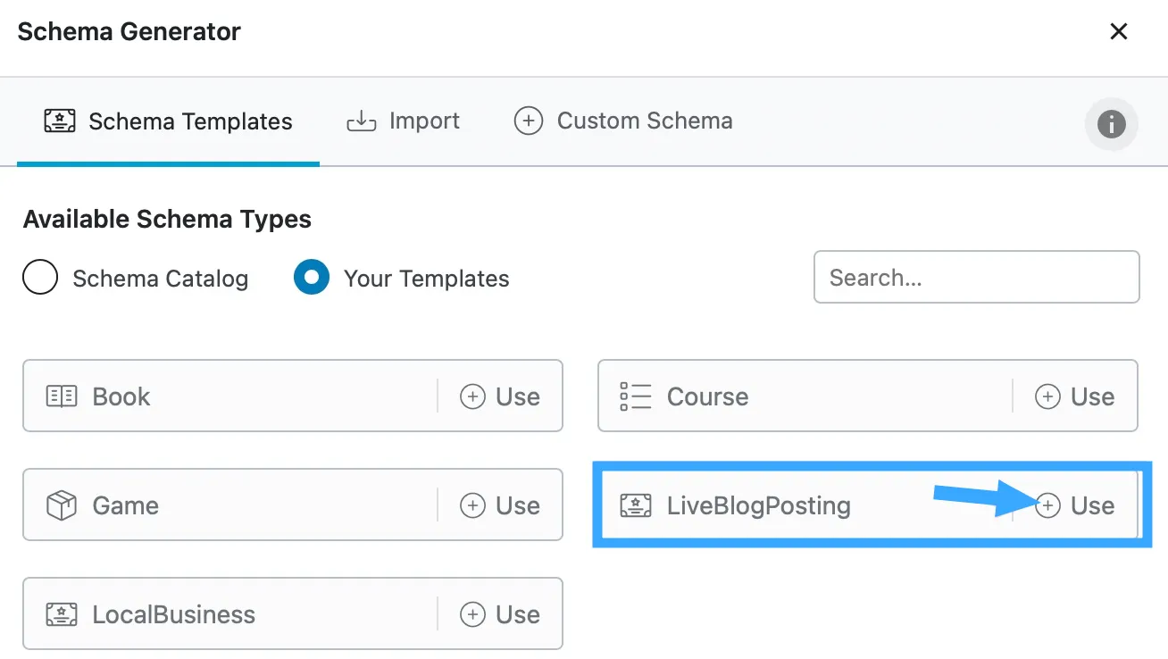 Chọn Yours Templates và chọn schema cần sử dụng