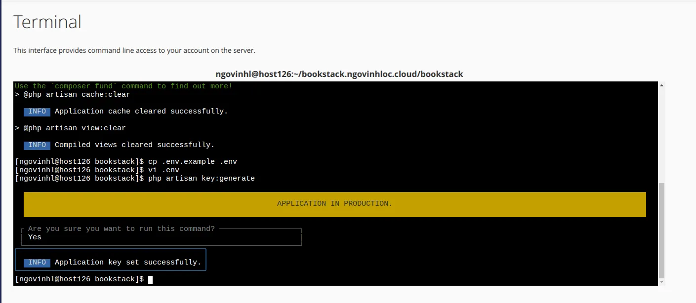 Hoàn tất quá trình cài đặt BookStack trên cPanel