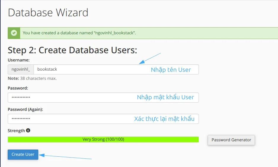 Tạo tài khoản người dùng database