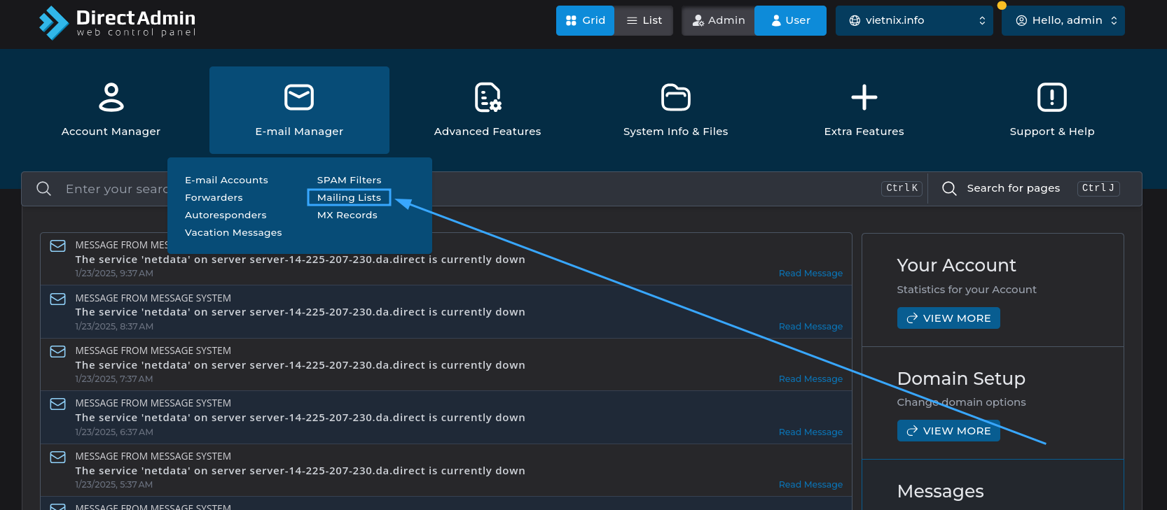 Tạo Mailing List trên DirectAdmin