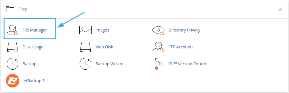 Truy cập vào File Manager trong cPanel trong mục Files