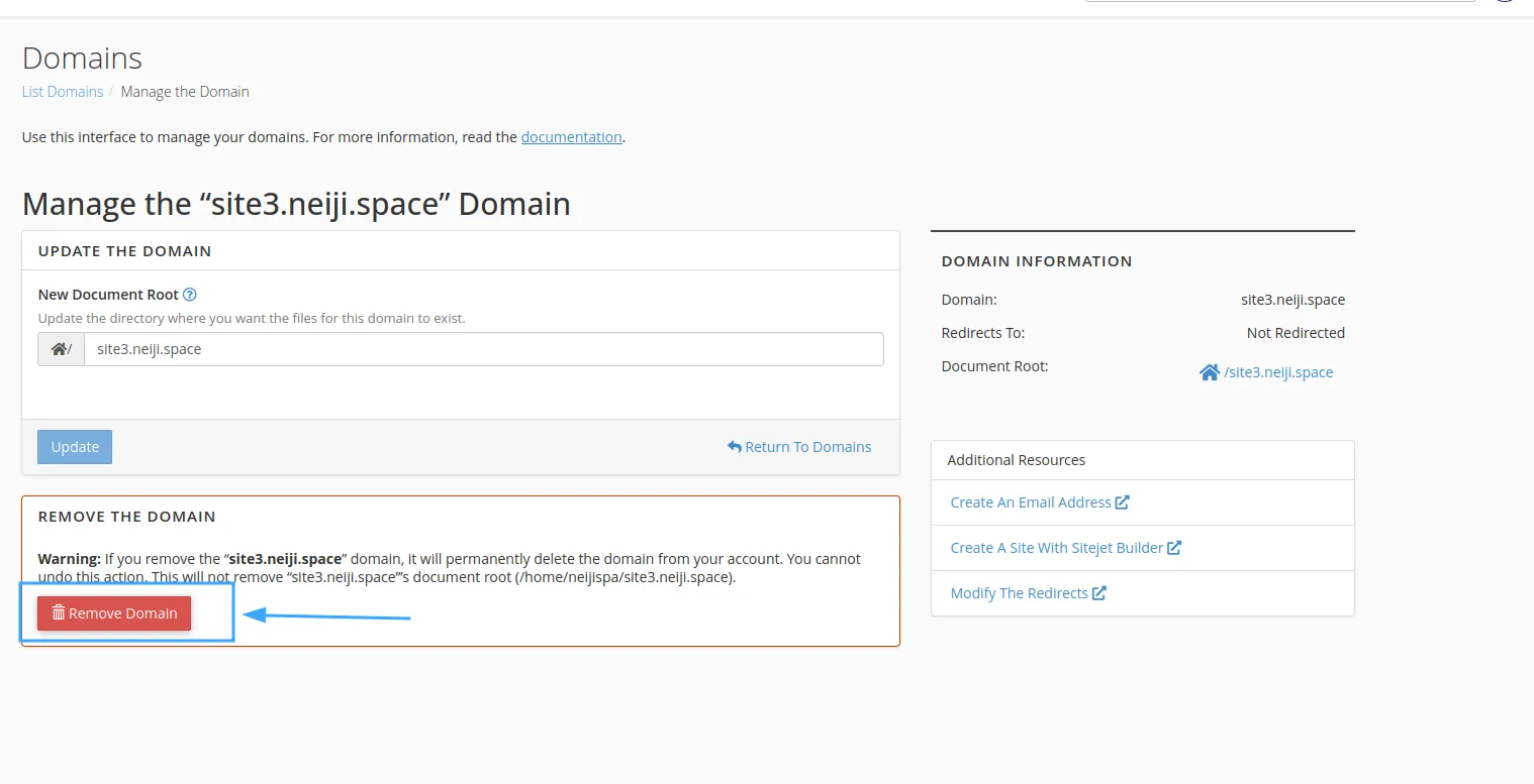 Nhấn Remove Domain