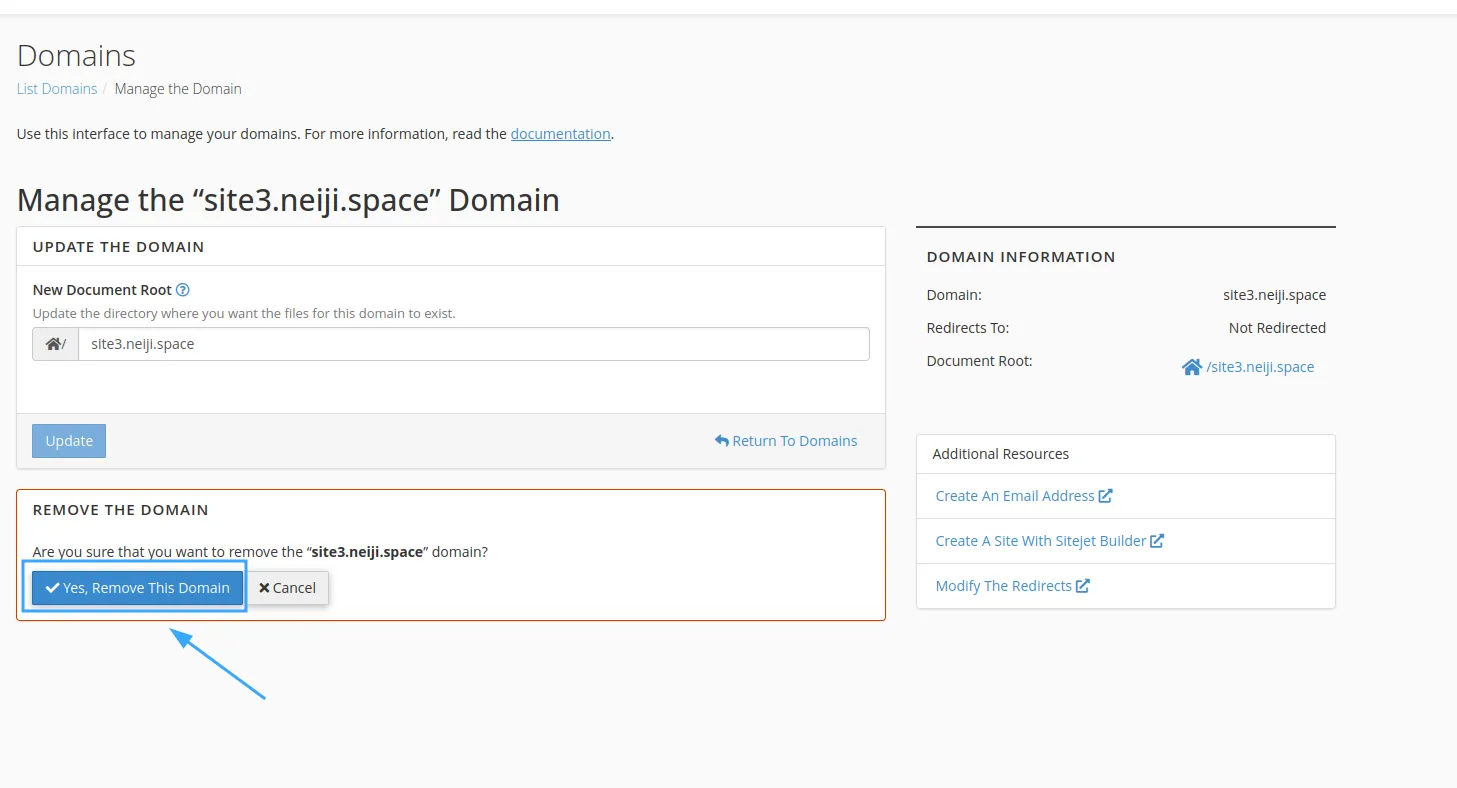 Xác nhận xoá domain