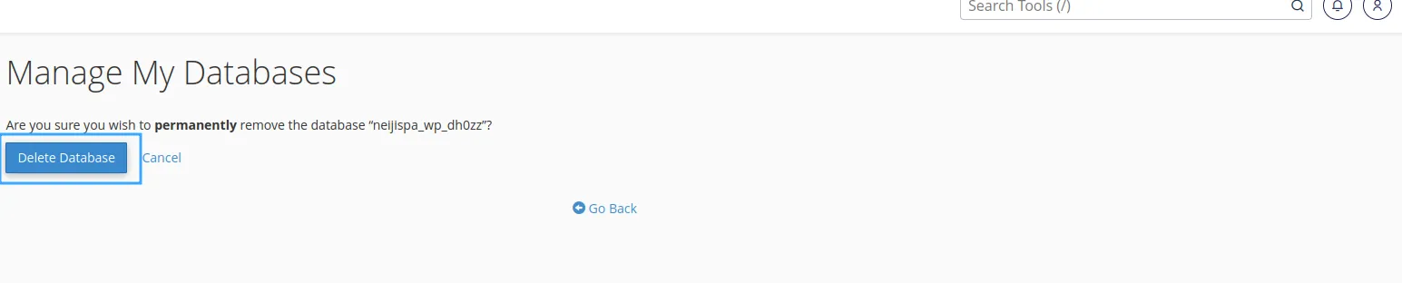 Xác nhận xoá database