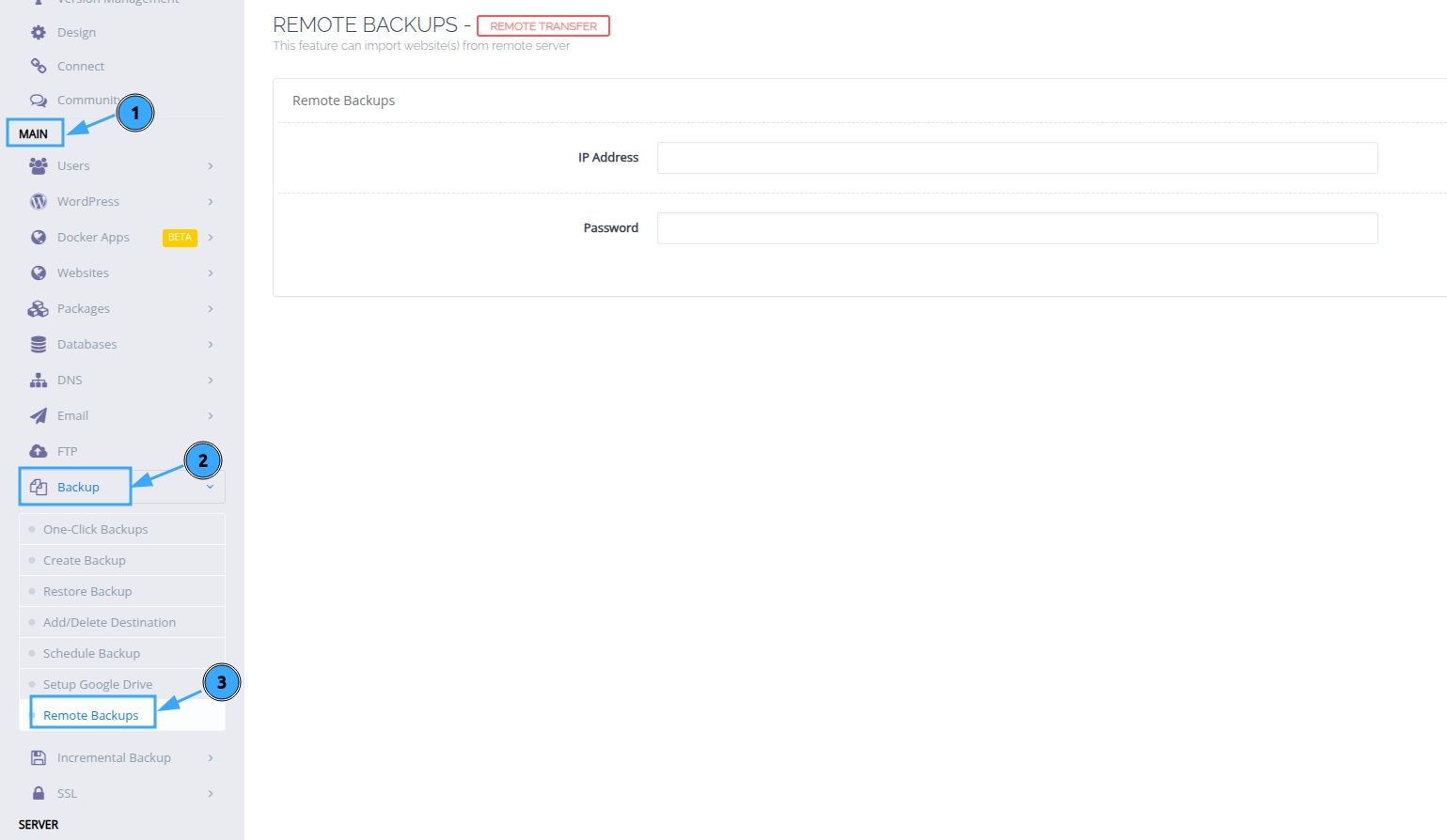 Truy cập vào Remote Backups