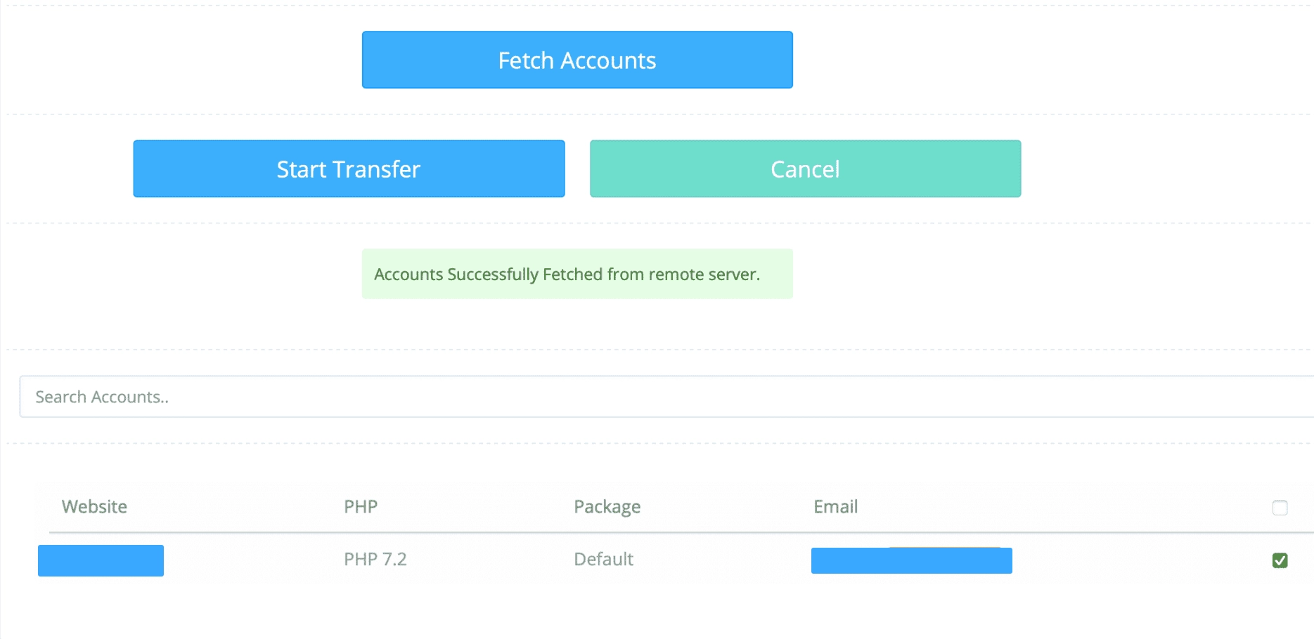 Nhấp vào Start Transfer để bắt đầu quá trình chuyển các tài khoản