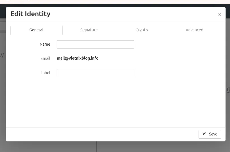 Cửa sổ Edit Identity