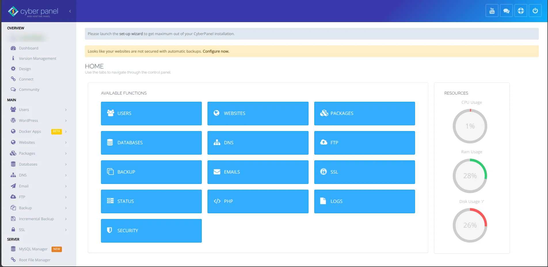 Đăng nhập vào CyberPanel