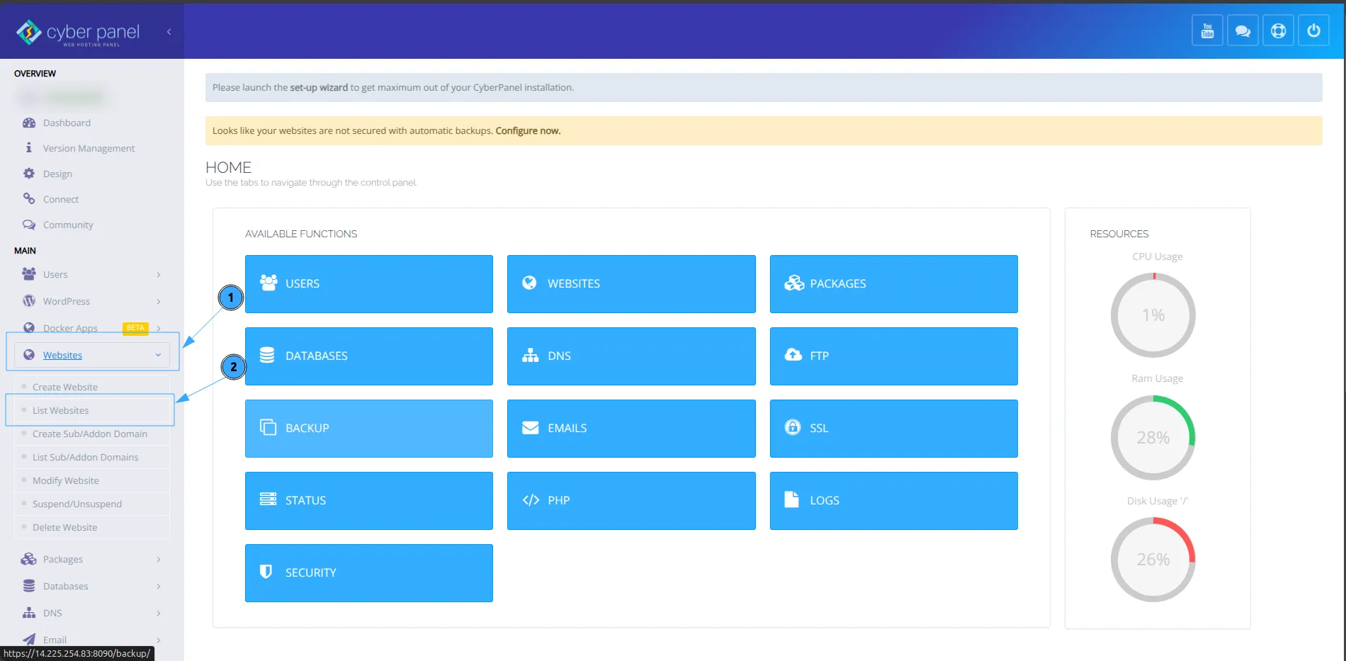 Truy cập Website Manager