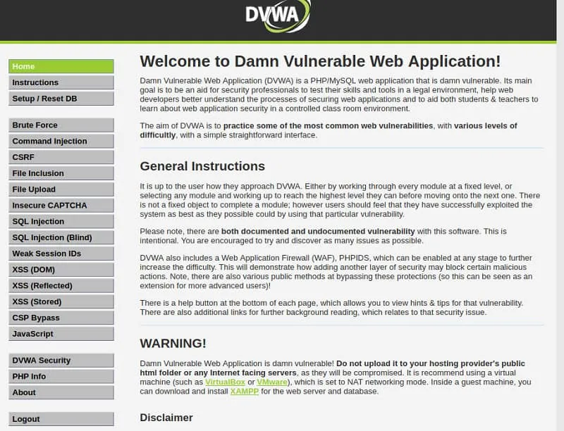 Cài đặt DVWA trên Kali Linux thành công