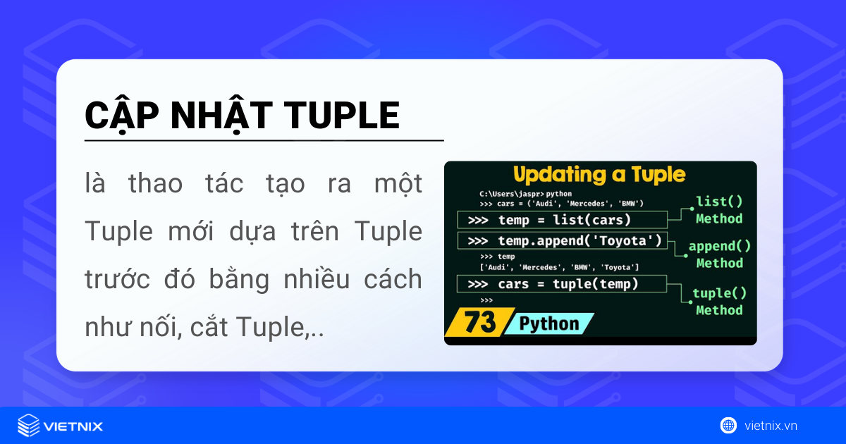 Unpack phần tử Tuple là quá trình tách phần tử Tuple vào các biến riêng lẻ