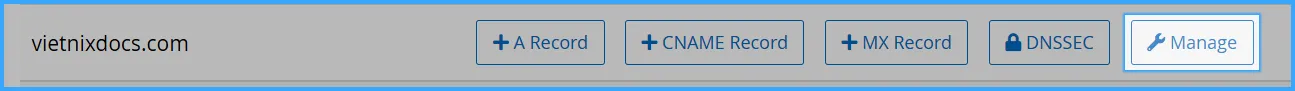 Nhấn Manage tại domain cần cấu hình DKIM và SPF