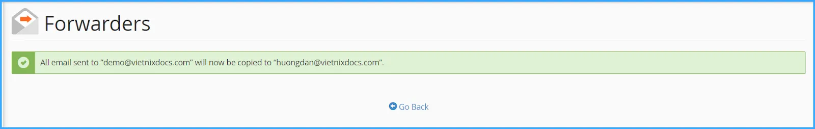 Cấu hình Email Forwarders trên cPanel thành công