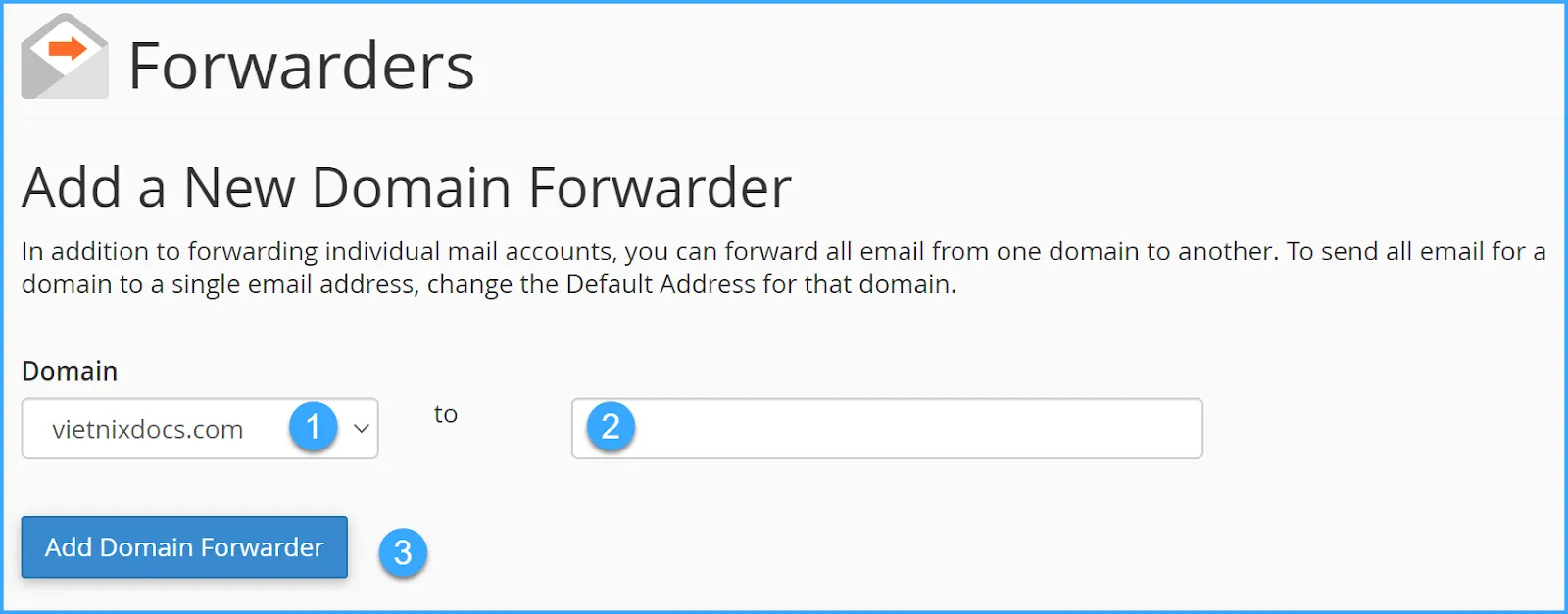 Điền thông tin vào phần Add a New Domain Forwarder
