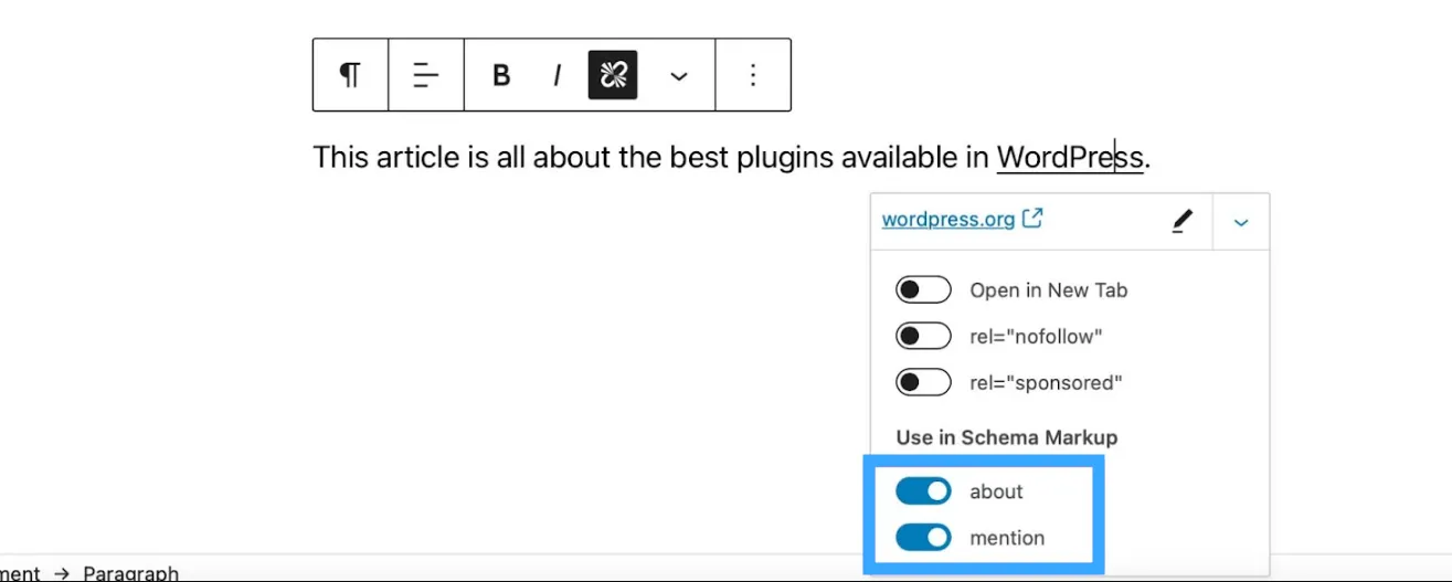 Schema About and Mentions