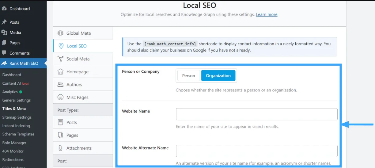 Chỉnh sửa Schema WebSite