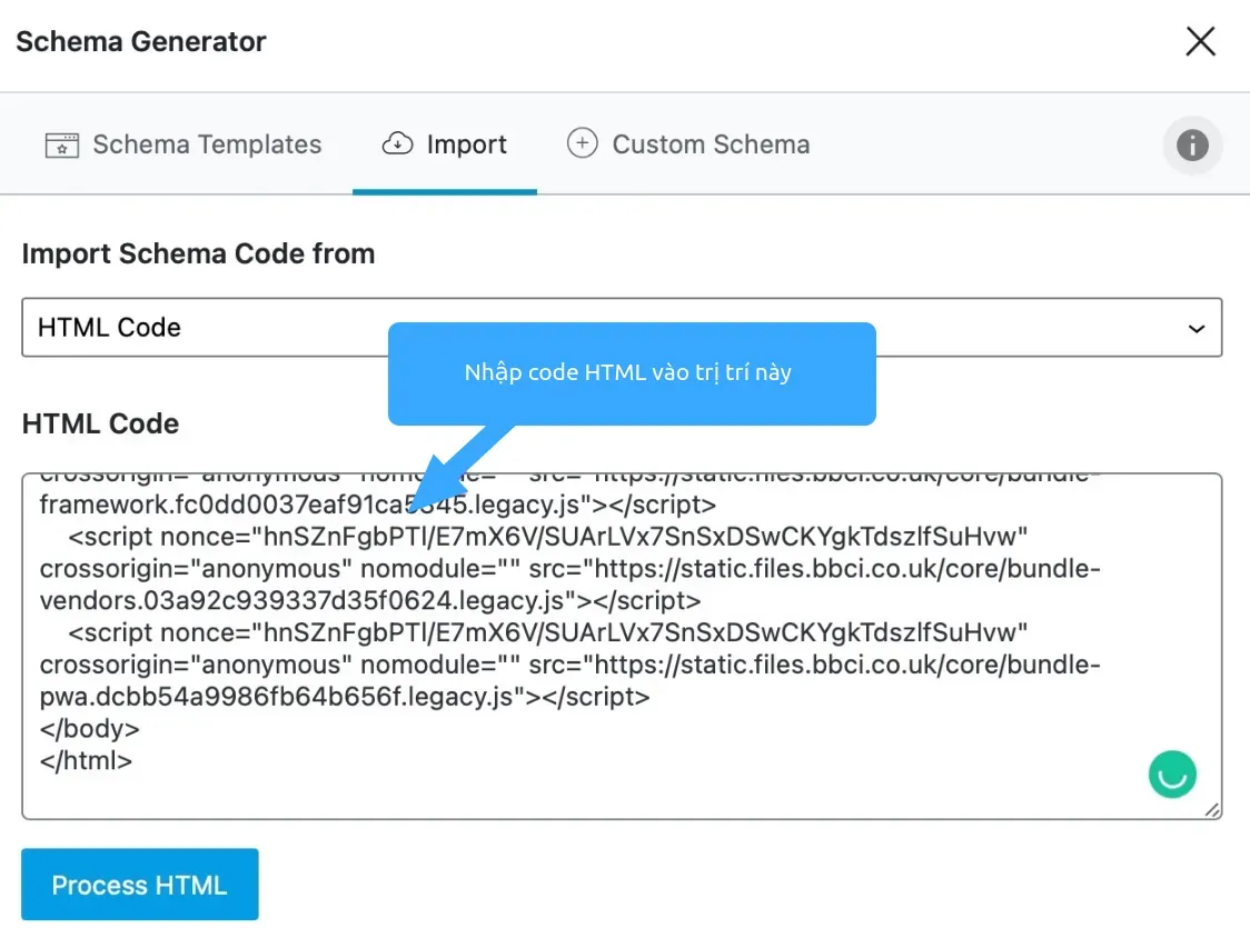 Nhập code HTML