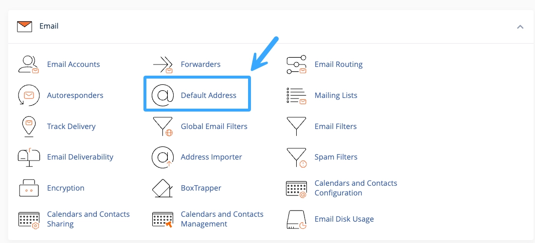 Chọn Default Address trên cPanel