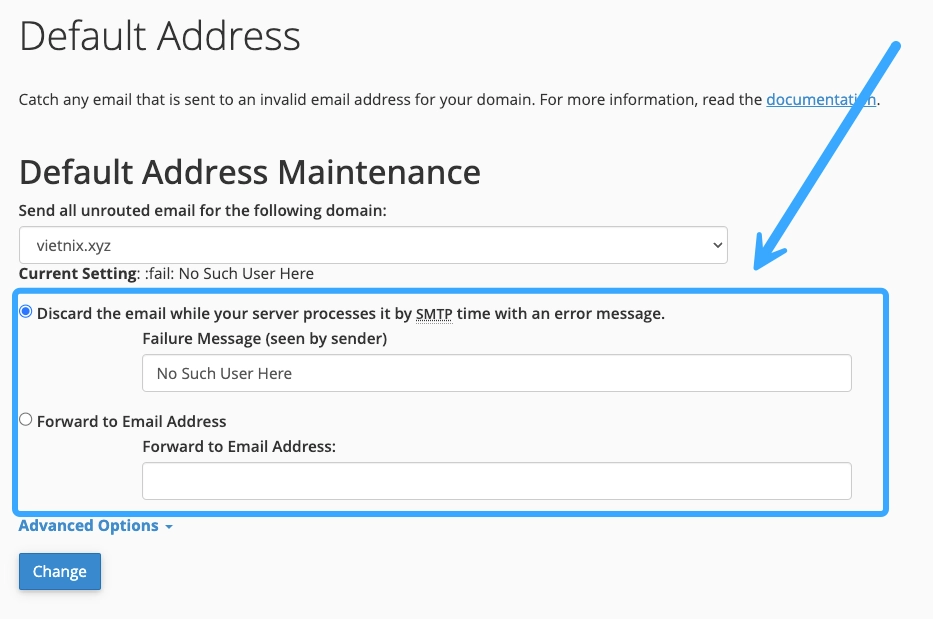 Chọn hành động cho email không hợp lệ