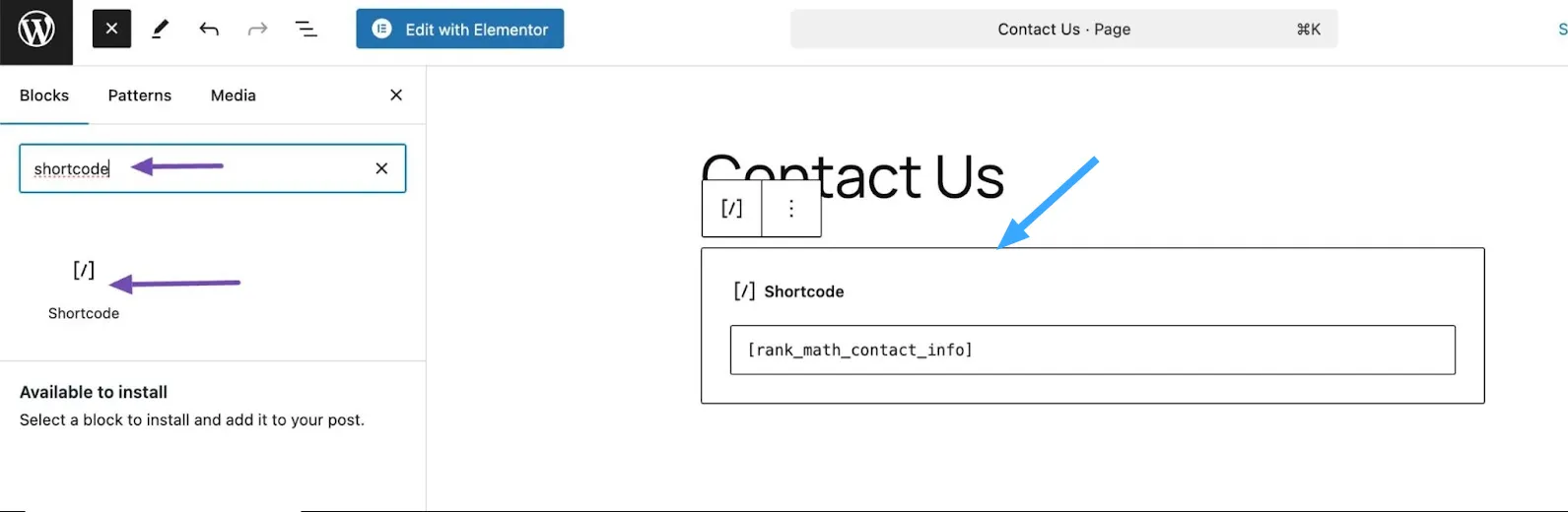 Dán shortcode thông tin liên hệ vào block shortcode