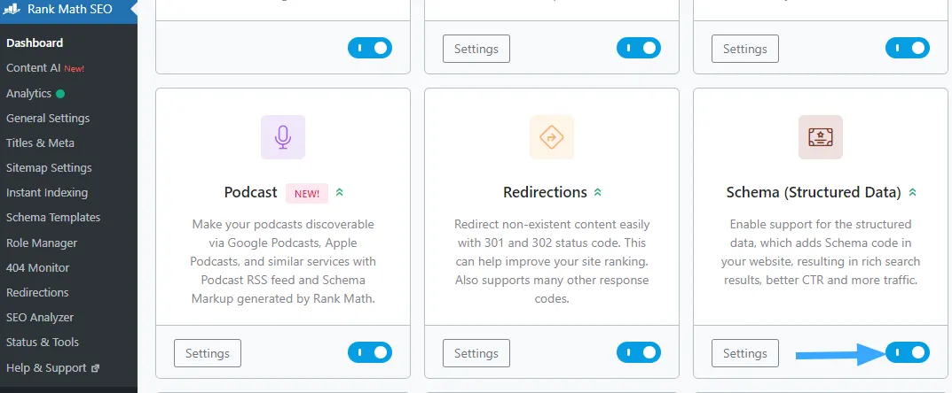 Bật module Schema trước khi thêm EDD Product Schema bằng Rank Math
